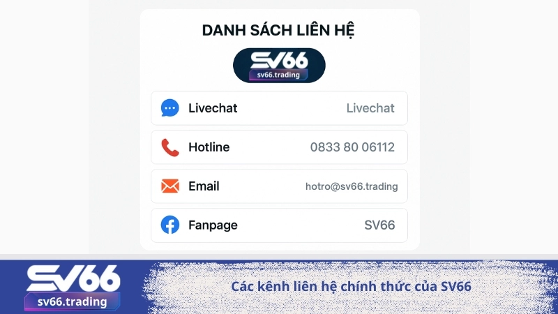 Các kênh liên hệ chính thức của SV66