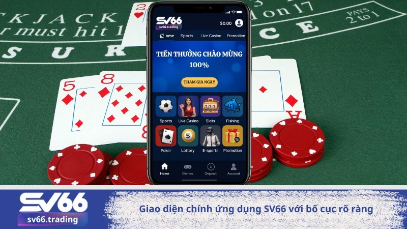 giao diện chính ứng dụng SV66 với bố cục rõ ràng