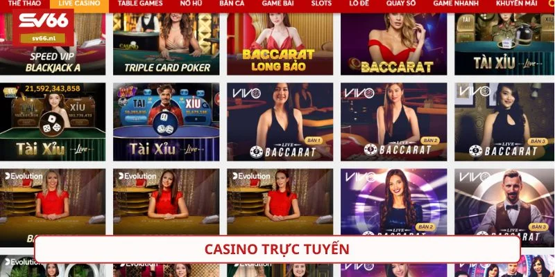 Casino trực tuyến là một trong những sảnh game được yêu thích tại SV66