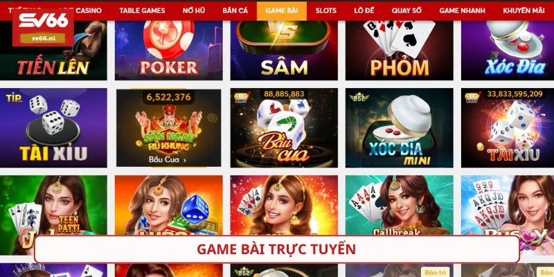 SV66 cung cấp nhiều thể loại game bài hấp dẫn